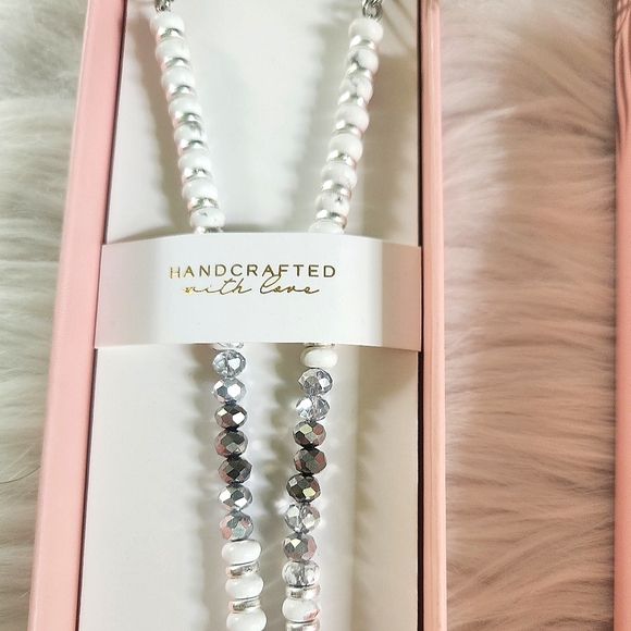 NWT Bomb Party 'Under the Moon & Stars' Howlite & Pearl 30" Pendant Necklace - Picture 5 of 8